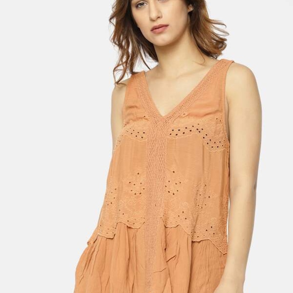 American Eagle Outfitters Bohemian Orange Eyelet Tank Top Size Small